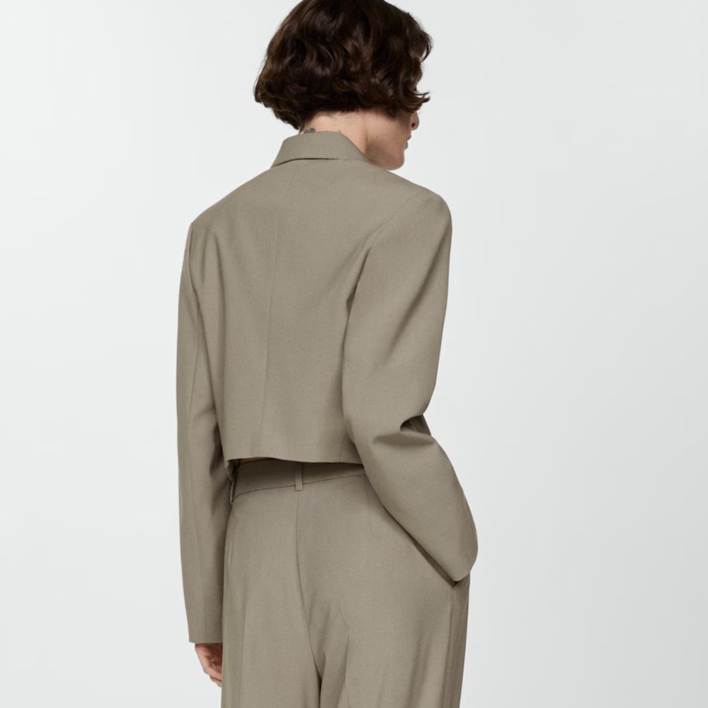 Mango taupe brown grey cropped tailored utility pocket jacket - Picture 3 of 9